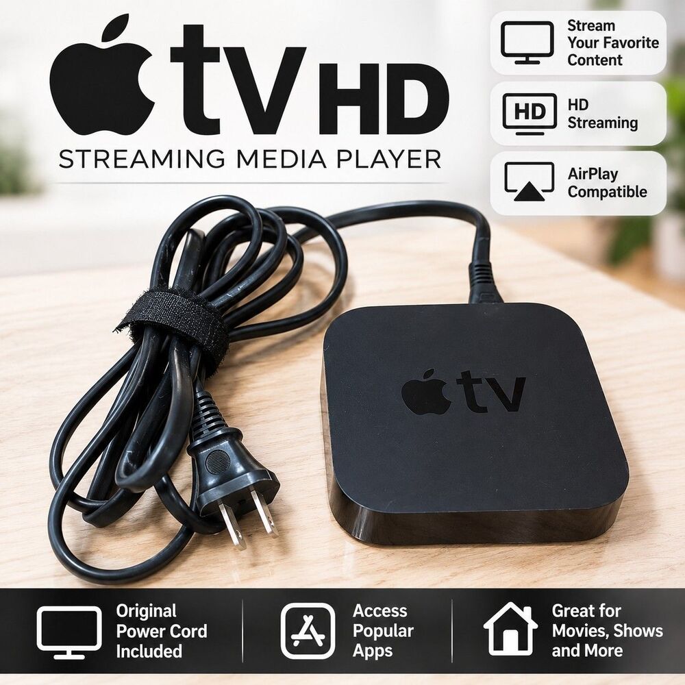 Apple TV HD Streaming Media Player Black w/ Original Power Cord